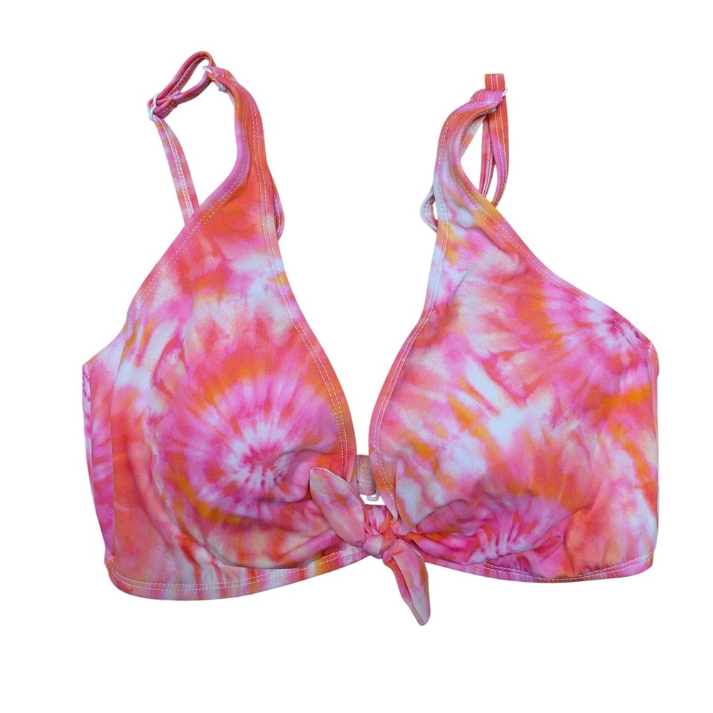 Kona Sol Women 34D Coral Tie Dye Underwire Tie Front Bikini Swim Top F70092 NWT